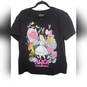 Disney Alice In Wonderland T Shirt Womens Plus 1X Black Short Sleeve Tee-G01